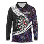 Personalized NZ Darts Long Sleeve Polo Shirt Paua Shell Maori Koru Whakairo - Purple - Aussie Hoodie