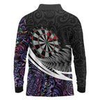 Personalized NZ Darts Long Sleeve Polo Shirt Paua Shell Maori Koru Whakairo - Purple - Aussie Hoodie