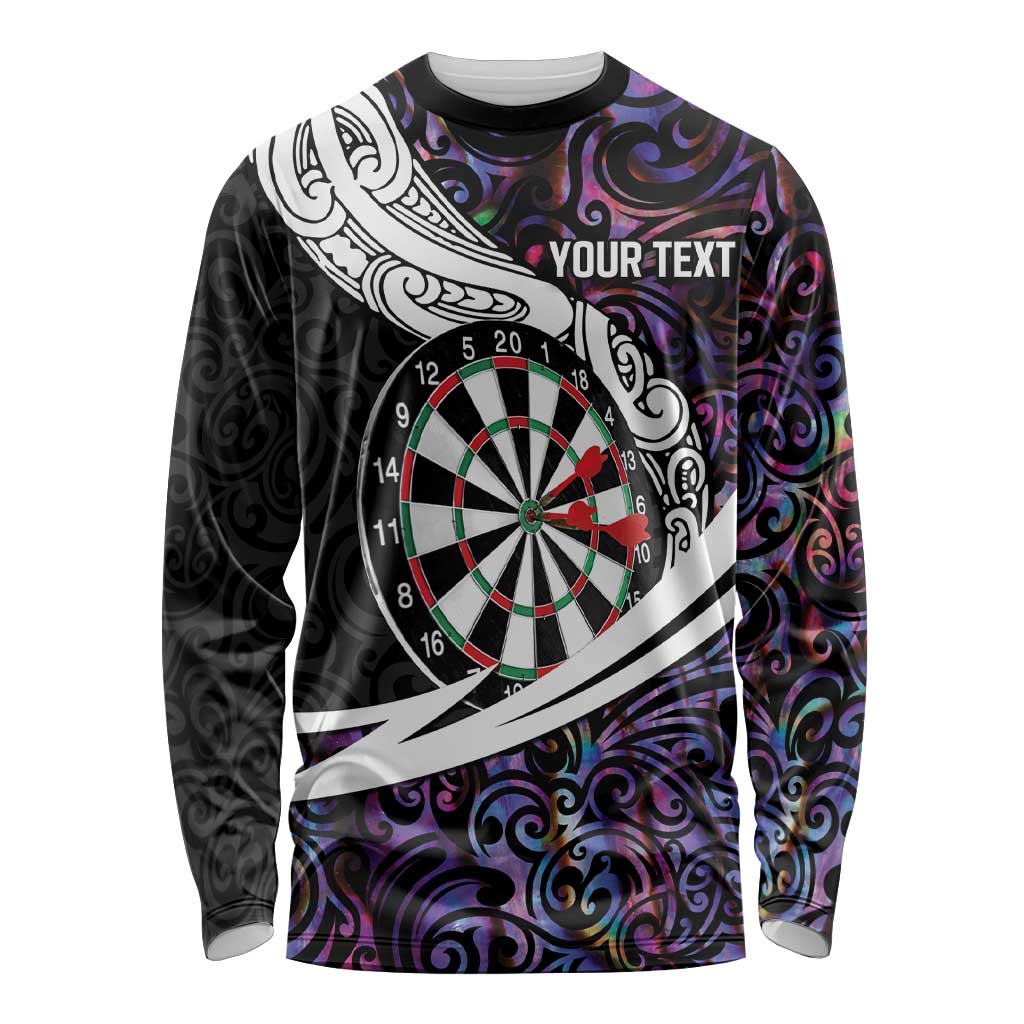 Personalized NZ Darts Long Sleeve Shirt Paua Shell Maori Koru Whakairo - Purple - Aussie Hoodie