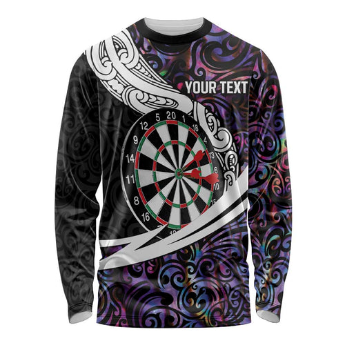 Personalized NZ Darts Long Sleeve Shirt Paua Shell Maori Koru Whakairo - Purple - Aussie Hoodie