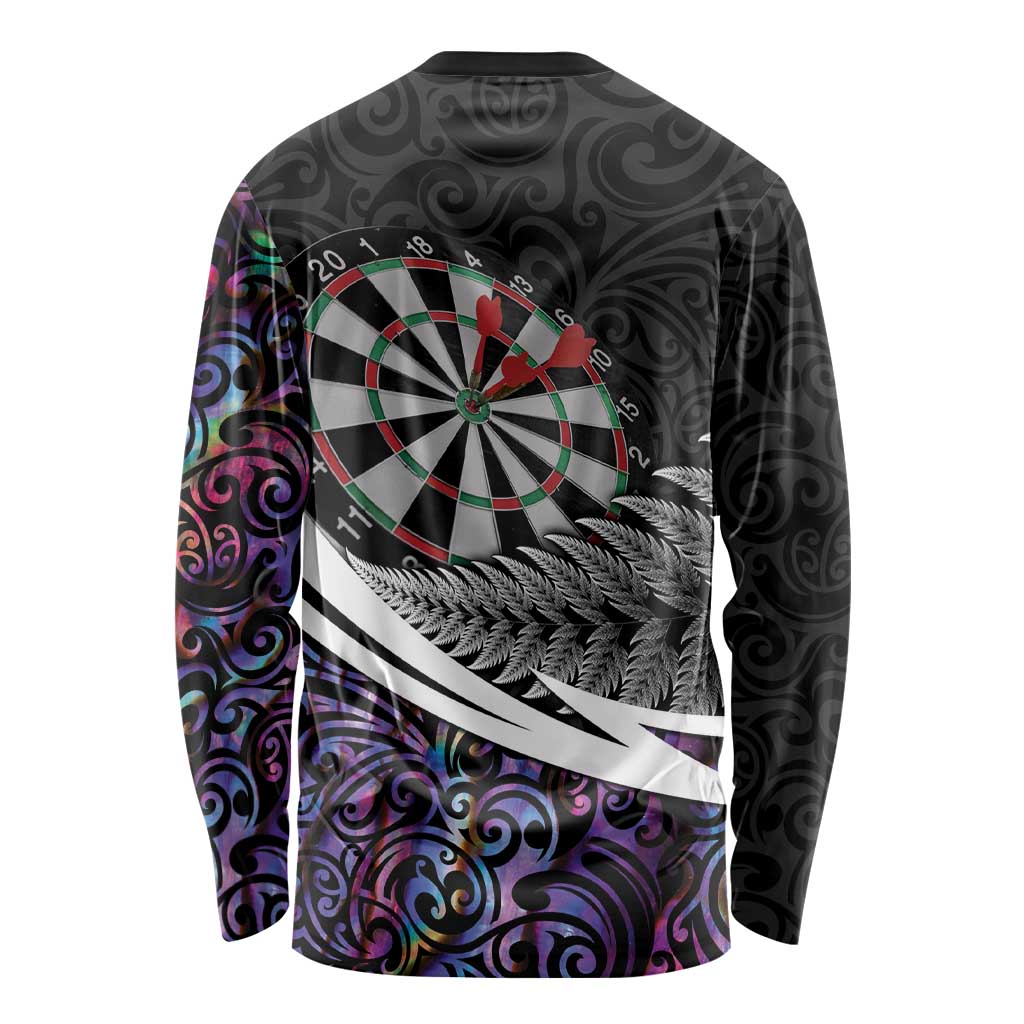 Personalized NZ Darts Long Sleeve Shirt Paua Shell Maori Koru Whakairo - Purple - Aussie Hoodie