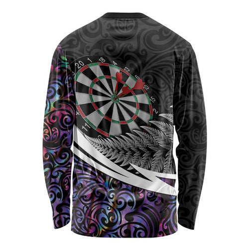Personalized NZ Darts Long Sleeve Shirt Paua Shell Maori Koru Whakairo - Purple - Aussie Hoodie