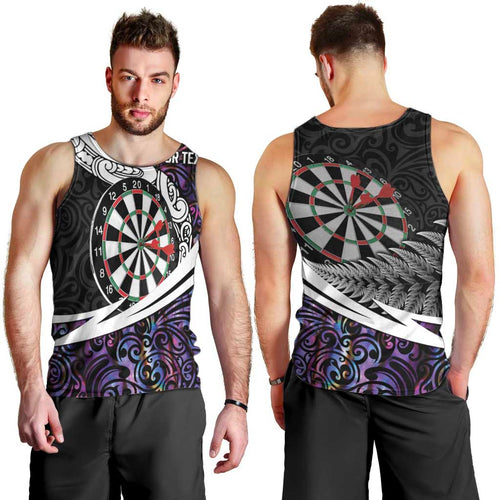 Personalized NZ Darts Men Tank Top Paua Shell Maori Koru Whakairo - Purple - Aussie Hoodie