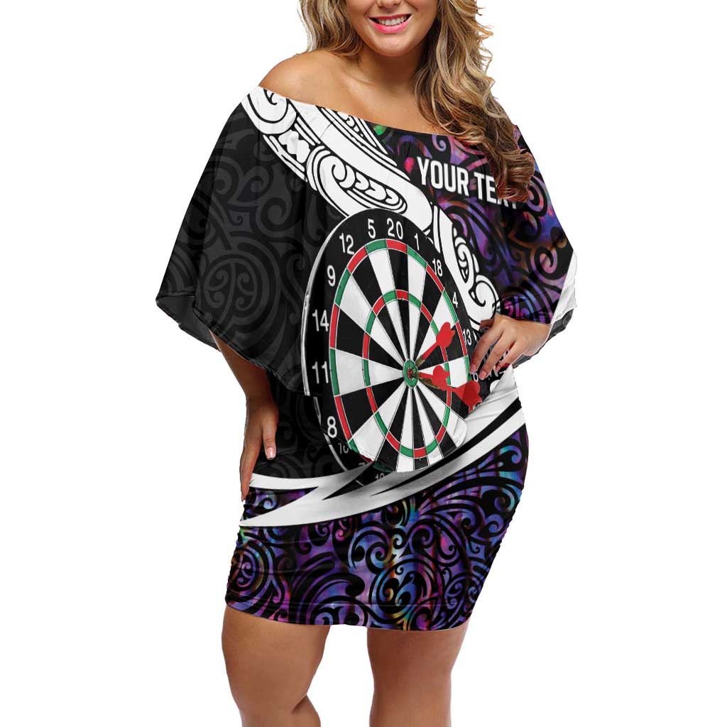 Personalized NZ Darts Off Shoulder Short Dress Paua Shell Maori Koru Whakairo - Purple - Aussie Hoodie