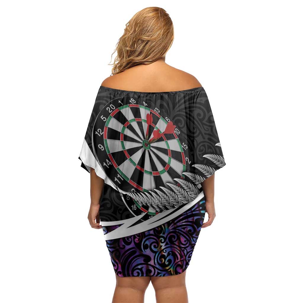 Personalized NZ Darts Off Shoulder Short Dress Paua Shell Maori Koru Whakairo - Purple - Aussie Hoodie