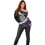 Personalized NZ Darts Off Shoulder Sweater Paua Shell Maori Koru Whakairo - Purple - Aussie Hoodie