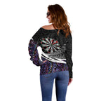 Personalized NZ Darts Off Shoulder Sweater Paua Shell Maori Koru Whakairo - Purple - Aussie Hoodie