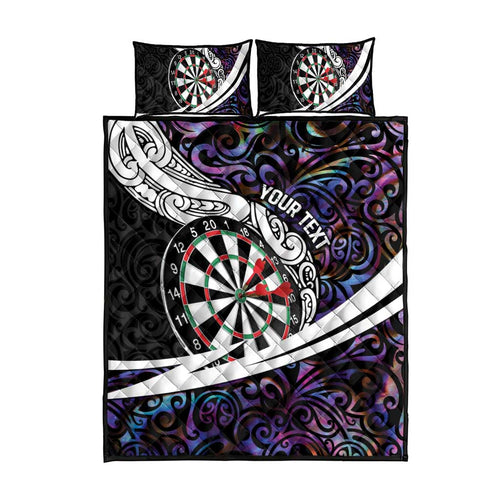 Personalized NZ Darts Quilt Bed Set Paua Shell Maori Koru Whakairo - Purple - Aussie Hoodie