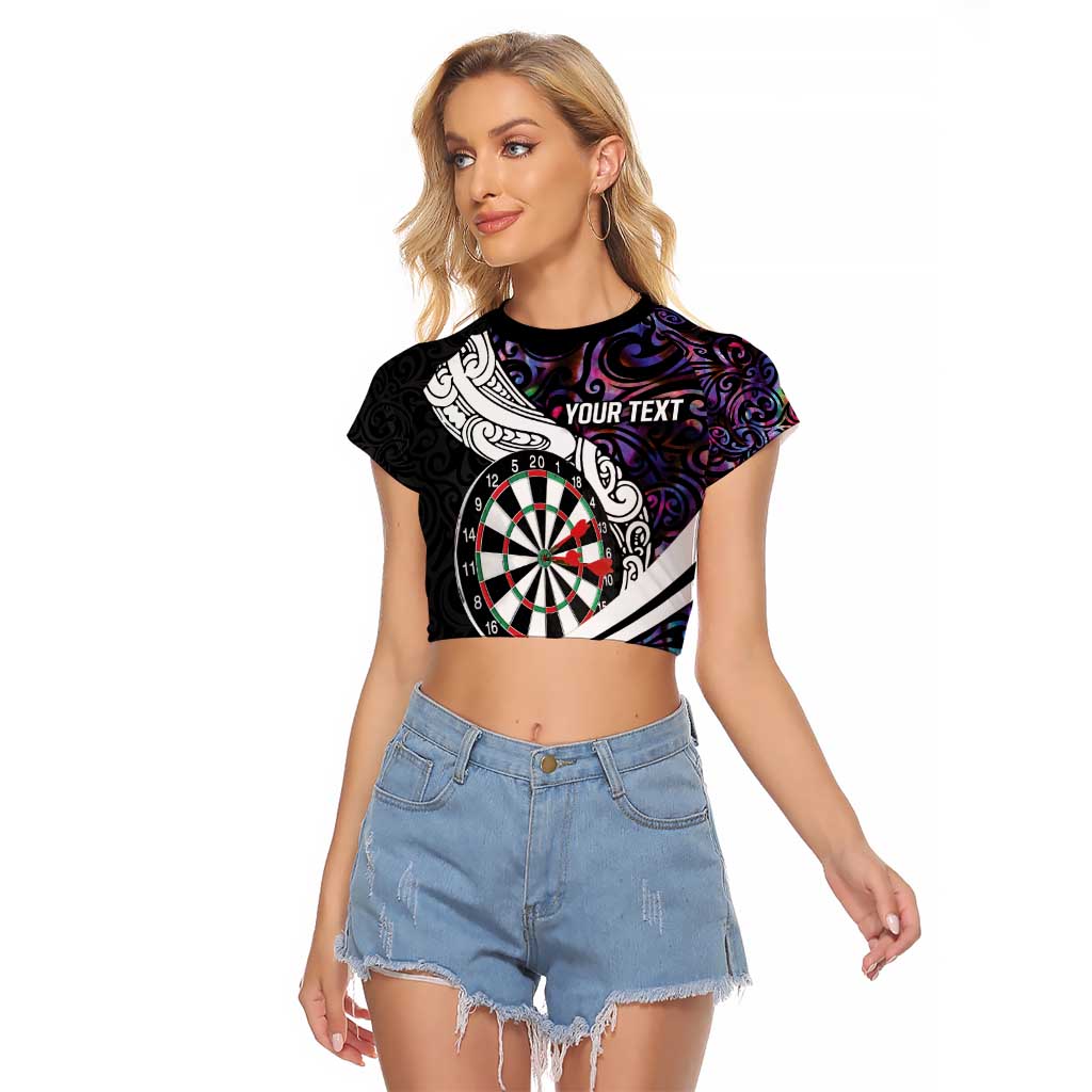 Personalized NZ Darts Raglan Cropped T Shirt Paua Shell Maori Koru Whakairo - Purple - Aussie Hoodie