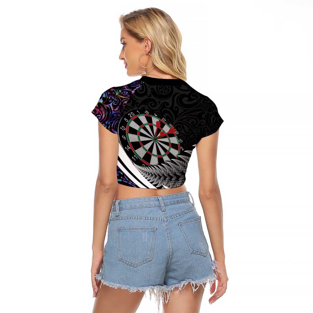 Personalized NZ Darts Raglan Cropped T Shirt Paua Shell Maori Koru Whakairo - Purple - Aussie Hoodie