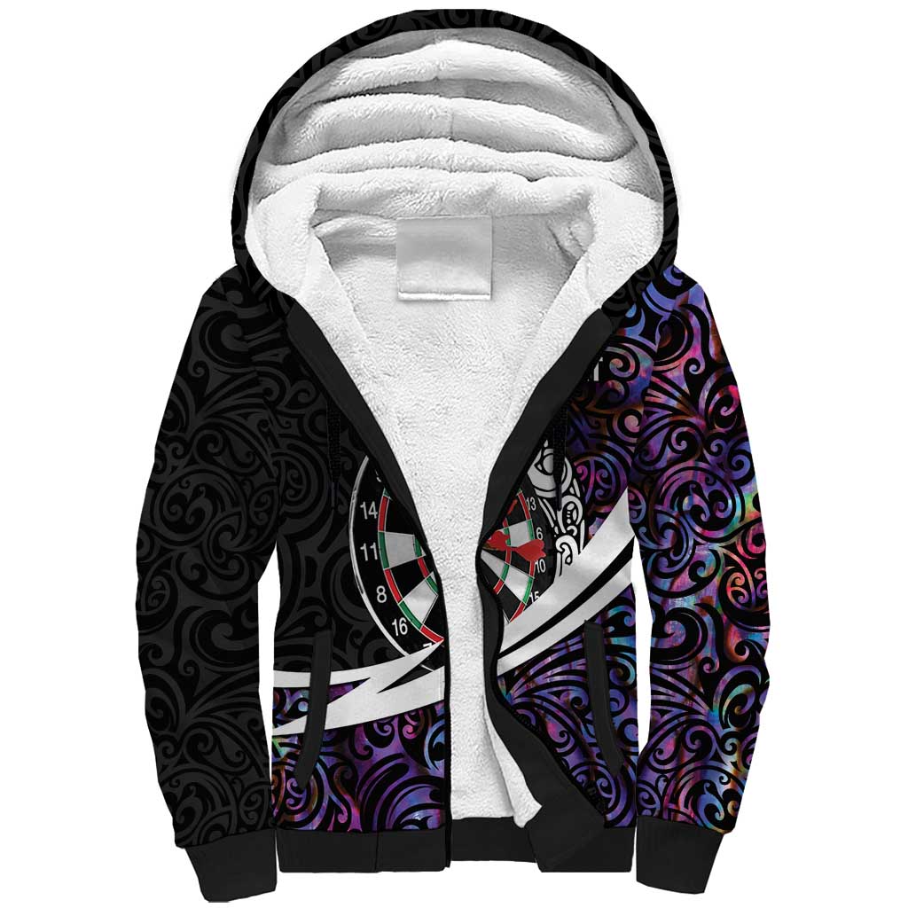 Personalized NZ Darts Sherpa Hoodie Paua Shell Maori Koru Whakairo - Purple - Aussie Hoodie