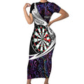 Personalized NZ Darts Short Sleeve Bodycon Dress Paua Shell Maori Koru Whakairo - Purple - Aussie Hoodie
