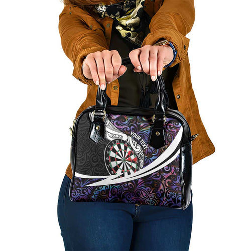 Personalized NZ Darts Shoulder Handbag Paua Shell Maori Koru Whakairo - Purple - Aussie Hoodie