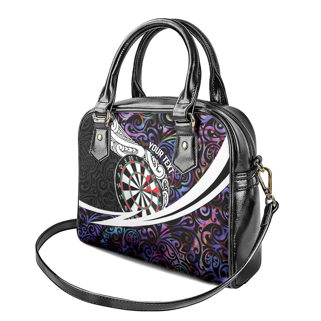 Personalized NZ Darts Shoulder Handbag Paua Shell Maori Koru Whakairo - Purple - Aussie Hoodie