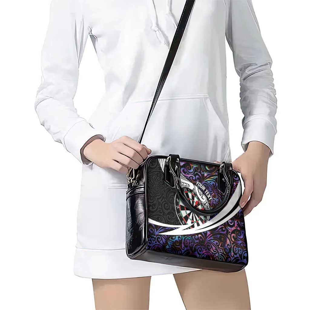 Personalized NZ Darts Shoulder Handbag Paua Shell Maori Koru Whakairo - Purple - Aussie Hoodie