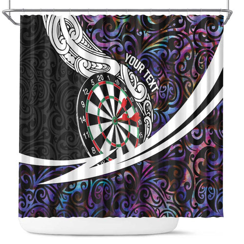 Personalized NZ Darts Shower Curtain Paua Shell Maori Koru Whakairo - Purple - Aussie Hoodie