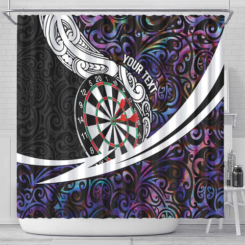 Personalized NZ Darts Shower Curtain Paua Shell Maori Koru Whakairo - Purple - Aussie Hoodie