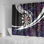 Personalized NZ Darts Shower Curtain Paua Shell Maori Koru Whakairo - Purple - Aussie Hoodie
