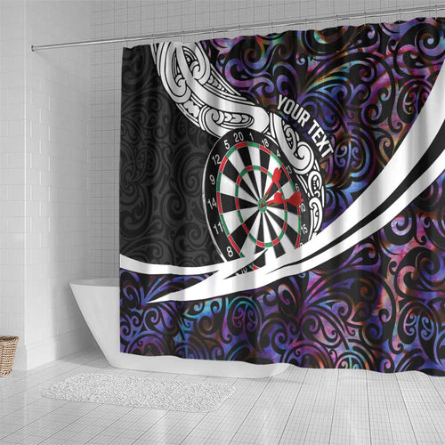 Personalized NZ Darts Shower Curtain Paua Shell Maori Koru Whakairo - Purple - Aussie Hoodie