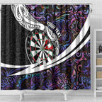 Personalized NZ Darts Shower Curtain Paua Shell Maori Koru Whakairo - Purple - Aussie Hoodie