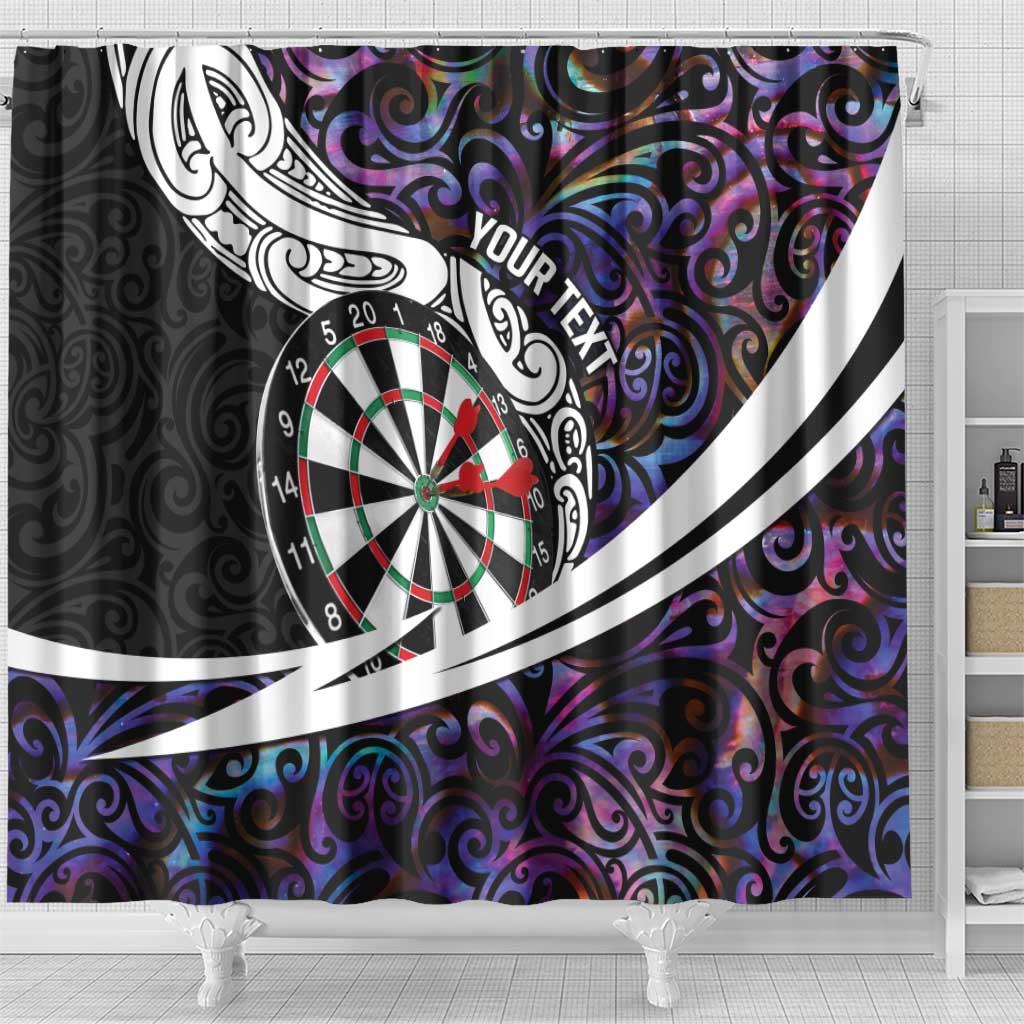 Personalized NZ Darts Shower Curtain Paua Shell Maori Koru Whakairo - Purple - Aussie Hoodie