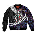 Personalized NZ Darts Sleeve Zip Bomber Jacket Paua Shell Maori Koru Whakairo - Purple - Aussie Hoodie