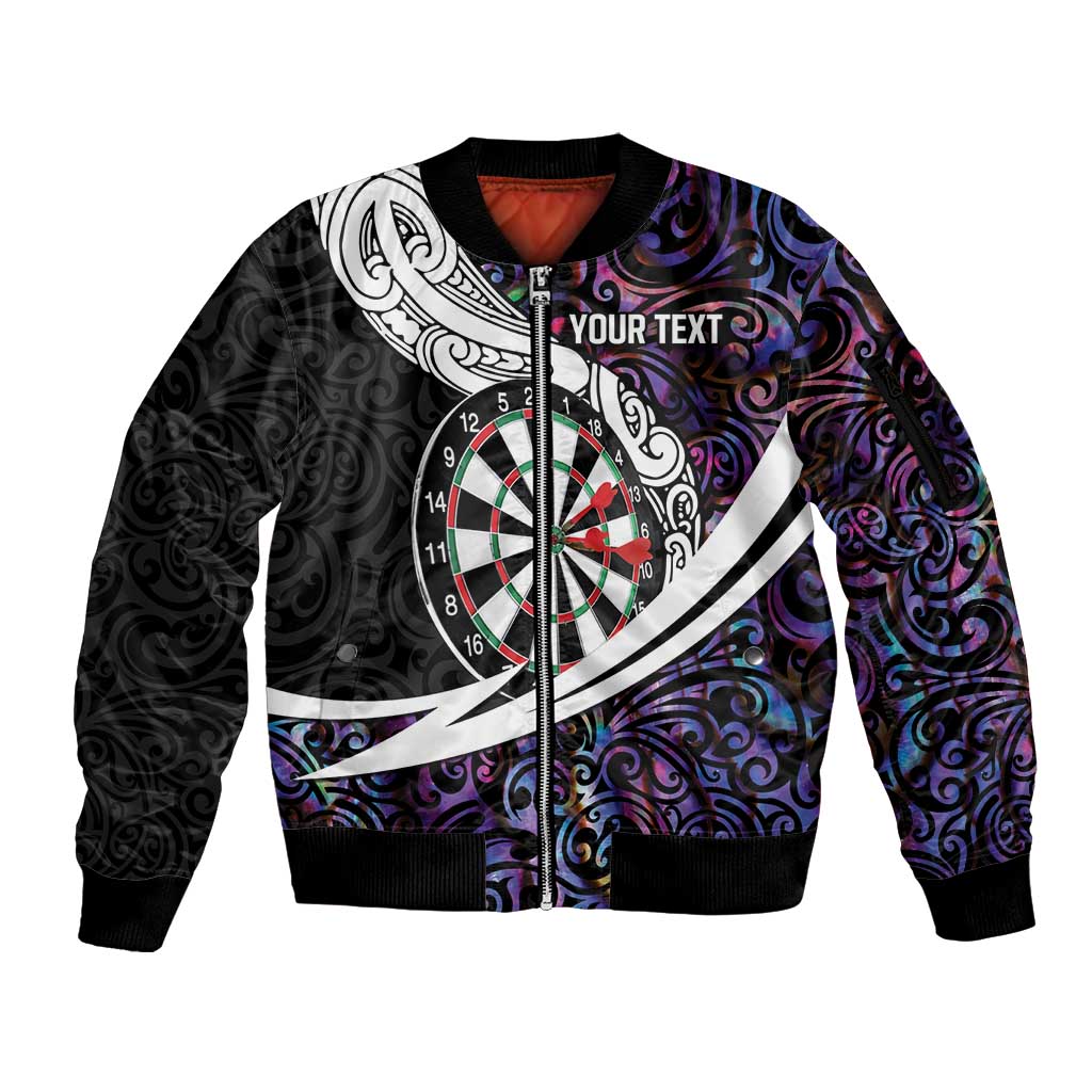 Personalized NZ Darts Sleeve Zip Bomber Jacket Paua Shell Maori Koru Whakairo - Purple - Aussie Hoodie