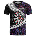 Personalized NZ Darts T Shirt Paua Shell Maori Koru Whakairo - Purple - Aussie Hoodie