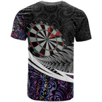 Personalized NZ Darts T Shirt Paua Shell Maori Koru Whakairo - Purple - Aussie Hoodie