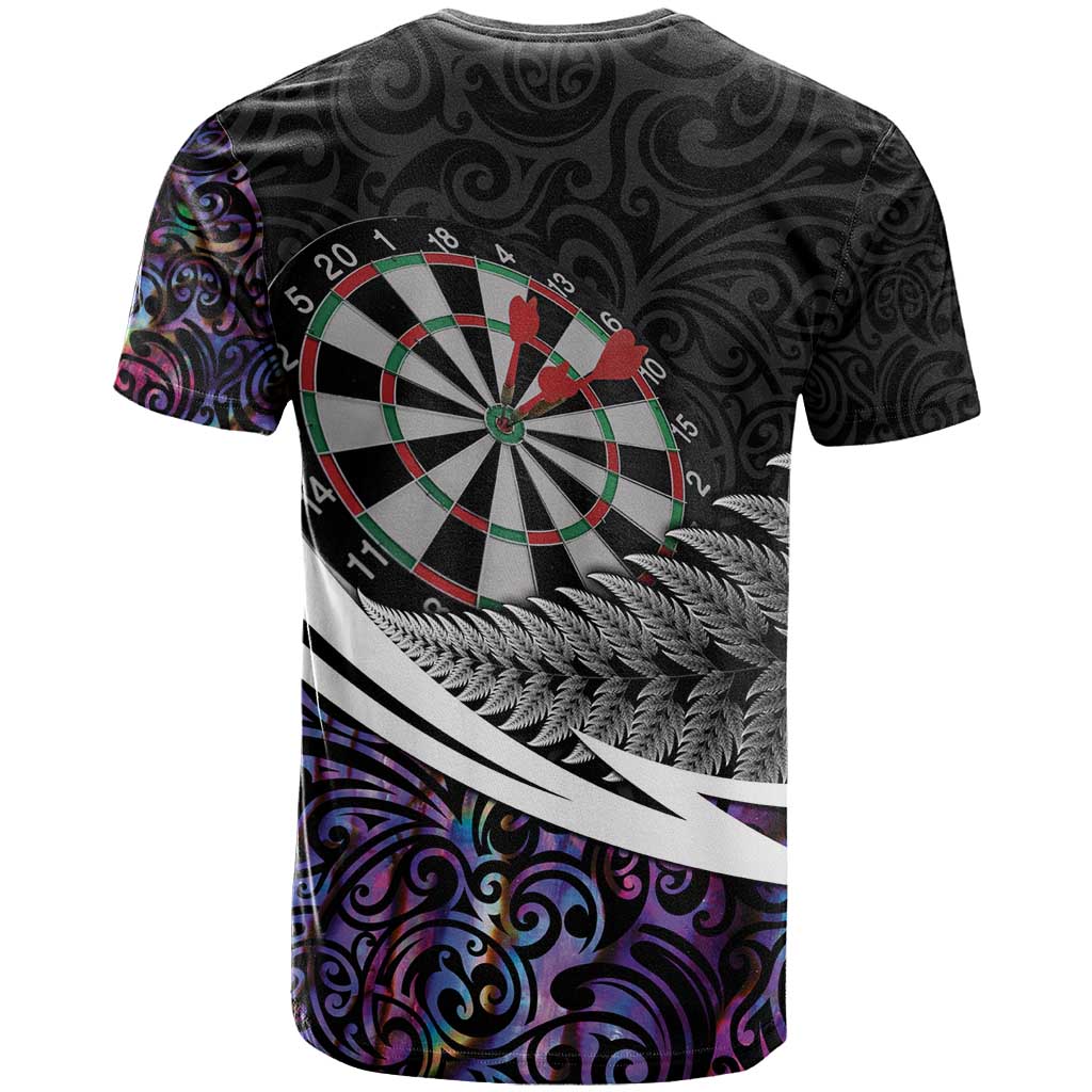Personalized NZ Darts T Shirt Paua Shell Maori Koru Whakairo - Purple - Aussie Hoodie