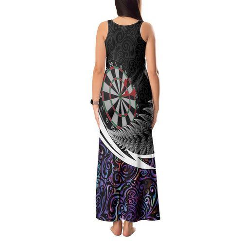 Personalized NZ Darts Tank Maxi Dress Paua Shell Maori Koru Whakairo - Purple - Aussie Hoodie