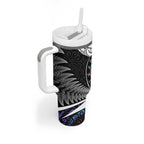 Personalized NZ Darts Tumbler With Handle Paua Shell Maori Koru Whakairo - Purple - Aussie Hoodie