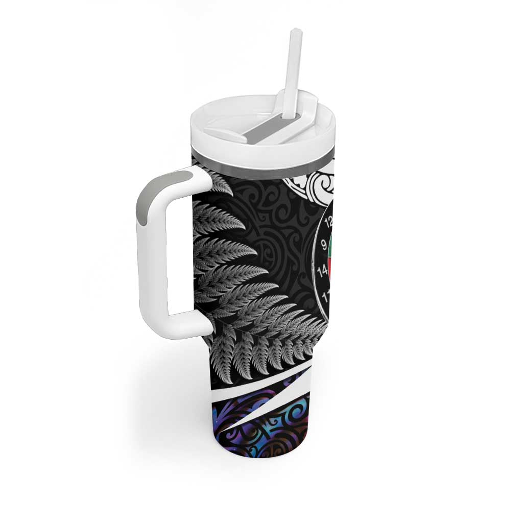 Personalized NZ Darts Tumbler With Handle Paua Shell Maori Koru Whakairo - Purple - Aussie Hoodie