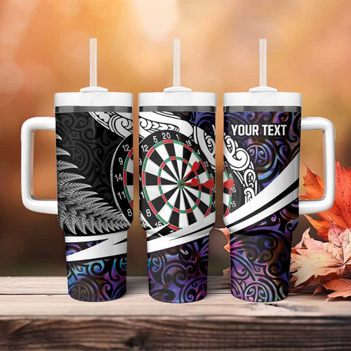 Personalized NZ Darts Tumbler With Handle Paua Shell Maori Koru Whakairo - Purple - Aussie Hoodie
