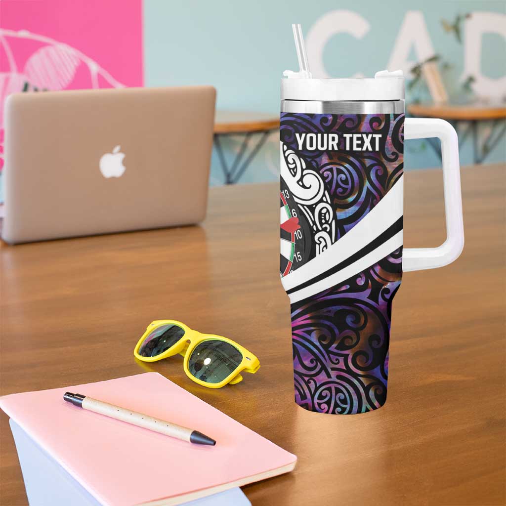 Personalized NZ Darts Tumbler With Handle Paua Shell Maori Koru Whakairo - Purple - Aussie Hoodie