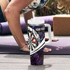 Personalized NZ Darts Tumbler With Handle Paua Shell Maori Koru Whakairo - Purple - Aussie Hoodie