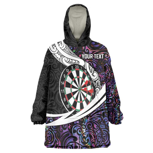 Personalized NZ Darts Wearable Blanket Hoodie Paua Shell Maori Koru Whakairo - Purple - Aussie Hoodie
