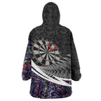 Personalized NZ Darts Wearable Blanket Hoodie Paua Shell Maori Koru Whakairo - Purple - Aussie Hoodie