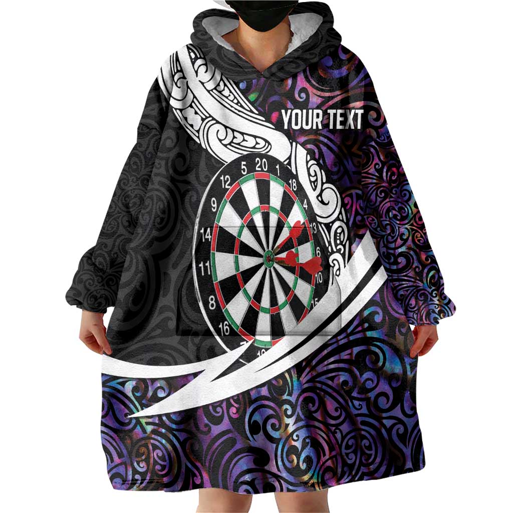 Personalized NZ Darts Wearable Blanket Hoodie Paua Shell Maori Koru Whakairo - Purple - Aussie Hoodie
