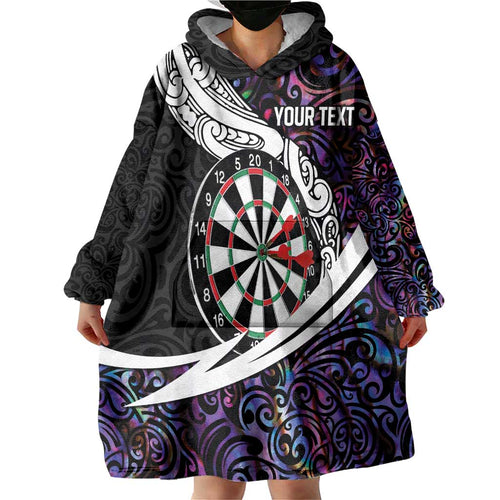 Personalized NZ Darts Wearable Blanket Hoodie Paua Shell Maori Koru Whakairo - Purple - Aussie Hoodie