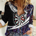 Personalized NZ Darts Women Casual Shirt Paua Shell Maori Koru Whakairo - Purple - Aussie Hoodie