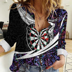 Personalized NZ Darts Women Casual Shirt Paua Shell Maori Koru Whakairo - Purple - Aussie Hoodie