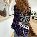 Personalized NZ Darts Women Casual Shirt Paua Shell Maori Koru Whakairo - Purple - Aussie Hoodie