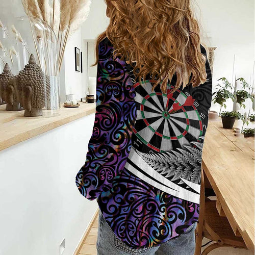 Personalized NZ Darts Women Casual Shirt Paua Shell Maori Koru Whakairo - Purple - Aussie Hoodie
