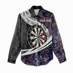 Personalized NZ Darts Women Casual Shirt Paua Shell Maori Koru Whakairo - Purple - Aussie Hoodie