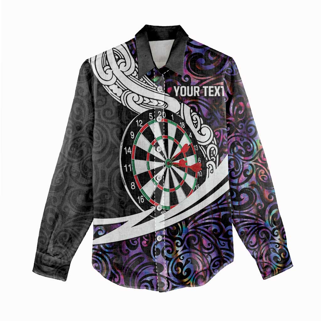 Personalized NZ Darts Women Casual Shirt Paua Shell Maori Koru Whakairo - Purple - Aussie Hoodie