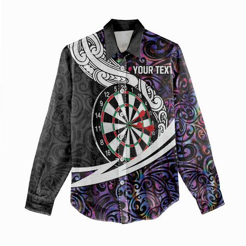 Personalized NZ Darts Women Casual Shirt Paua Shell Maori Koru Whakairo - Purple - Aussie Hoodie