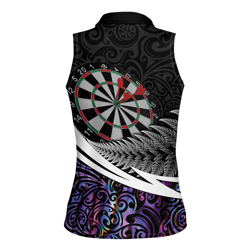 Personalized NZ Darts Women Sleeveless Polo Shirt Paua Shell Maori Koru Whakairo - Purple - Aussie Hoodie