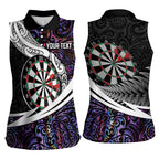Personalized NZ Darts Women Sleeveless Polo Shirt Paua Shell Maori Koru Whakairo - Purple - Aussie Hoodie