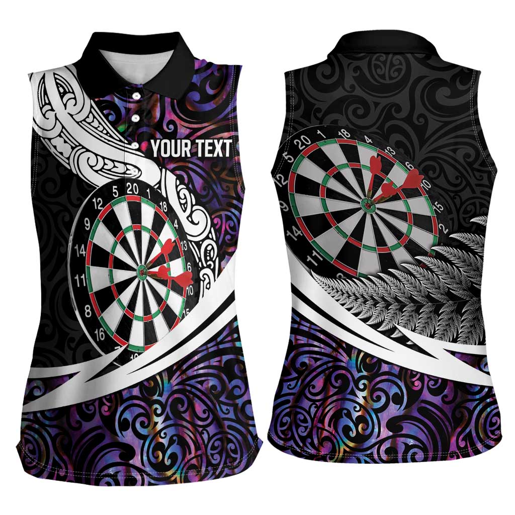 Personalized NZ Darts Women Sleeveless Polo Shirt Paua Shell Maori Koru Whakairo - Purple - Aussie Hoodie